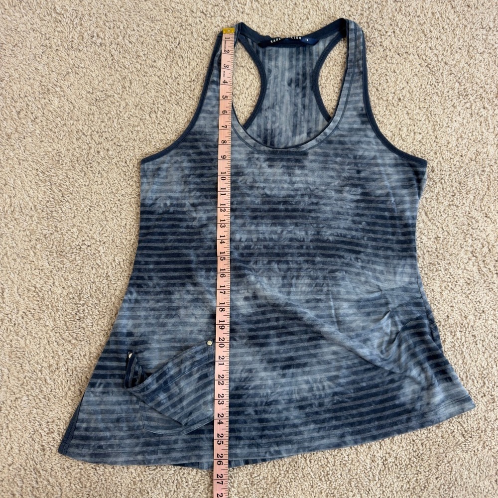 Karen Millen Blue Tie Dye Striped Racerback Tank Top Asymmetrical Hem Size 14 - Picture 6 of 9